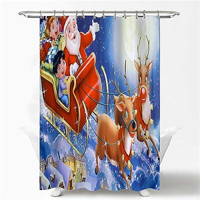 #ad Xmas Shower Curtain Christmas Eve Cute Reindeer Rudolph Sleigh Santa Claus Ba... $31.02