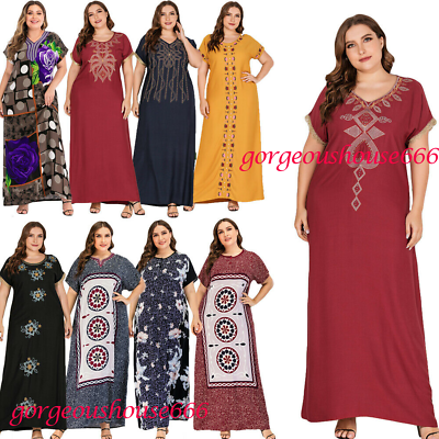 #ad Boho Kaftan Abaya Women Maxi Dress Printed Caftan Gown Dress Muslim Robe Loose $32.76