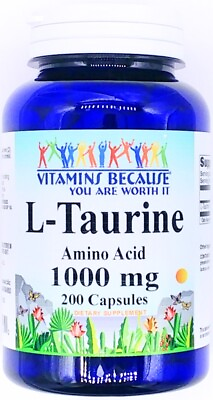 #ad 1000mg L Taurine 200 Capsules Free Form Amino Acid $13.26
