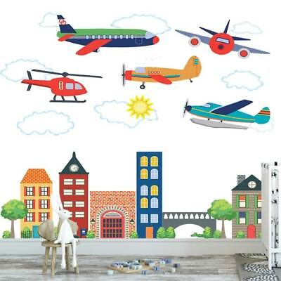 #ad Kids Building Block With Airplane Wall Stickers Boys Nursery Decals Home Decor AU $134.99
