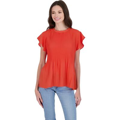 #ad Adrianna Papell Womens Orange Scoop Neck Flutter Sleeves Top Shirt L BHFO 9811 $8.99