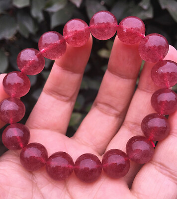 #ad Top Natural Red Ice Strawberry Crystal Stretch Round Beads Bracelet 13mm AAAA $299.00
