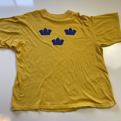 #ad Deltab VTG Sweden Hockey Team 3 Crowns T shirt XL Yellow Blue Ride Off $25.00