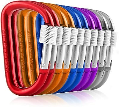 #ad Carabiners Clip Set 10 Multicolor Pack of 3 Inch Locking D Ring Shape Clips NEW $9.50