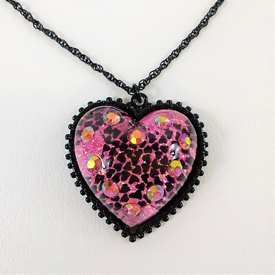 #ad Betsey Johnson Pink Glitter Heart Necklace $39.99