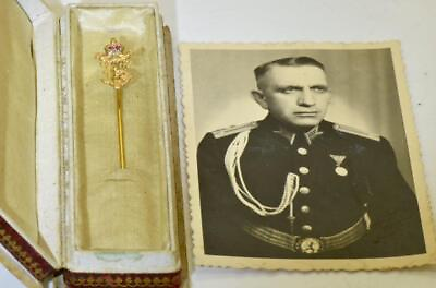 #ad WWII Bulgarian Kingdom Officer#x27;s Award Lapel Pin 14k Gold Rubies Box Owner CDV $1440.90