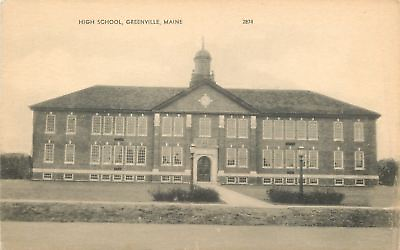 #ad Greenville ME Hedges Way Out in Front of High School Belfry Lamps 1925 Postcard $6.00