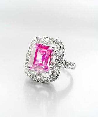 #ad EXQUISITE NEW 18kt White Gold Plated 5.38ct Pink Topaz Crystal Cocktail Ring $31.99