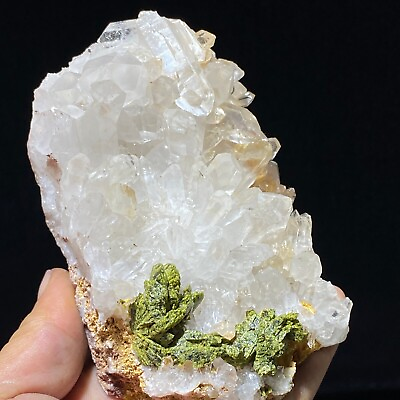 #ad 315g Natural White Transparent Crystal amp; Green Lian Stone Mineral Specimen $45.50