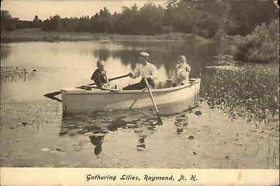 #ad Raymond New Hampshire NH Kids in Rowboat Gather Lilies Boating Vintage PC $7.05
