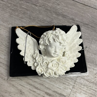 #ad Hand Crafted White Glass Cherub Angel Child Wings Ornament Unique Treasure $20.00
