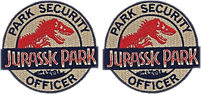 #ad JURASSIC PARK SECURITY OFFICER T REX LOGO PATCH 2PC HOOK BACK 3quot;x3quot; $13.99
