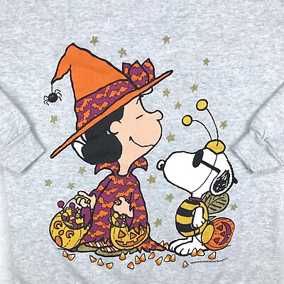 #ad vintage 90s PEANUTS HALLOWEEN CREWNECK Sweatshirt M snoopy lucy cartoon pumpkin $42.49