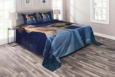 #ad Zodiac Quilted Coverlet amp; Pillow Shams Set Aquarius Lady with Pail Print $89.99