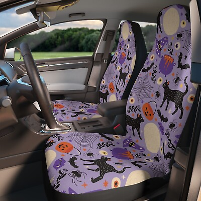 #ad Witchy Halloween Purple Car Seat Covers Set of 2 Pastel Goth Decor Auto Gift $60.00