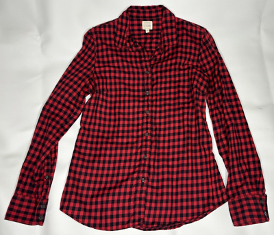 #ad J Crew Womens 100% Cotton Shirt Long Sleeve Red Black Plaid Flannel Size XS $12.99