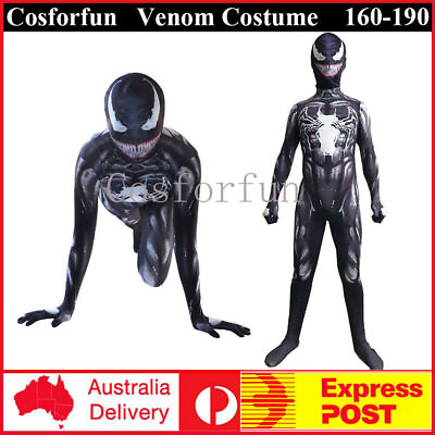 #ad Adults Mens Venom Costume Jumpsuit Spiderman Superhero Cosplay Mask Book Week AU $32.89