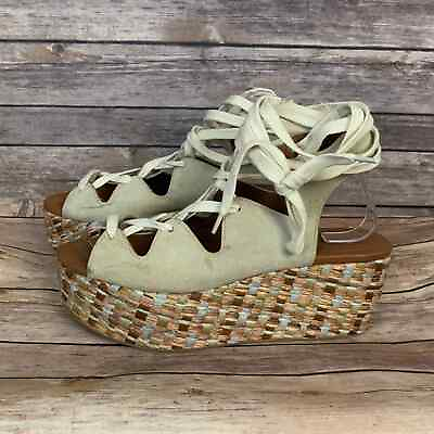 #ad See By Chloe Lace Up Platform Sandal in Beige Size 38 $75.00