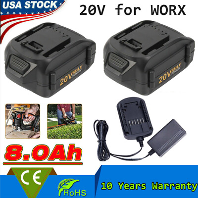 #ad 2X 1X 20V For WORX WA3525 20 Volt 8.0Ah Max Lithium ion Battery WA3520 Charger $67.99
