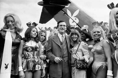 #ad Hugh Hefner arrives at Heathrow Airport in his private DC9 30 jet Old Photo AU $9.00