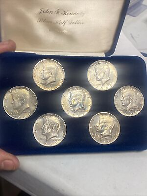 #ad Set of 7 1964.65.66.67.68D.69D.70S. JFK Silver Half Dollars Collection Tone $65.00