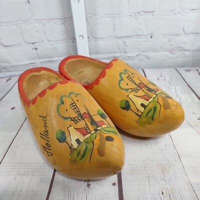 #ad VTG DUTCH HOLLAND Shoes Wood Clog Sabot Slip On Mules Natural Sz 32 33 21 cm $19.97
