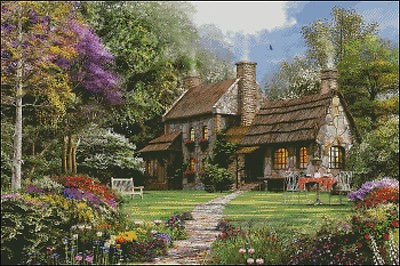 #ad Needlework Crafts Full Embroidery Counted Cross Stitch Kits Forest Cottage $56.66