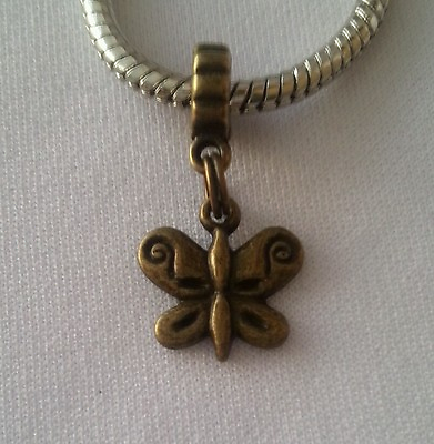 #ad Bronze Tone Butterfly Bug Garden Dangle Bead for European Style Charm Bracelet $10.50