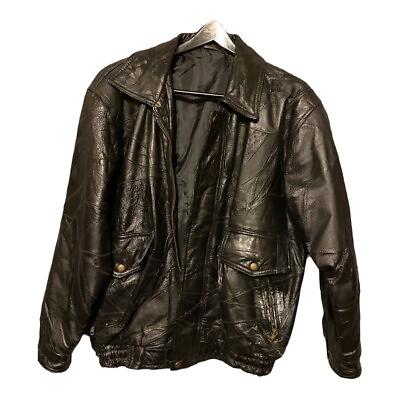 #ad Men’s Vintage American Black Genuine Bomber Leather Jacket Size Medium $79.99