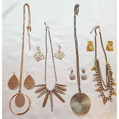 #ad 8 Pc Lot Long Necklaces Pendants Chain Pierced Earrings Rose Goldtone Silvertone $14.00