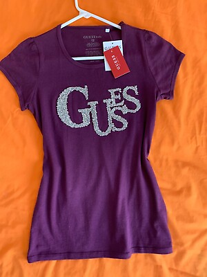 #ad GUESS Women’s Purple T with Stone LOGO Size 12 Kids Fits Adult $17.90
