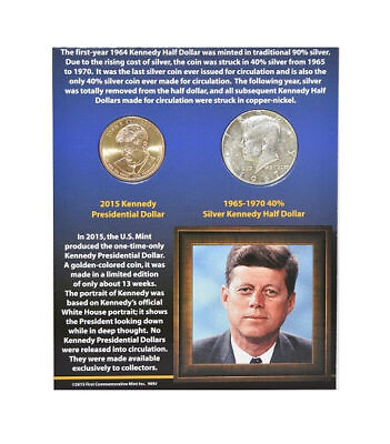 #ad First Commemorative Mint 2015 Kennedy Presidential Dollar amp; 1965 70 Half Dollar $14.99
