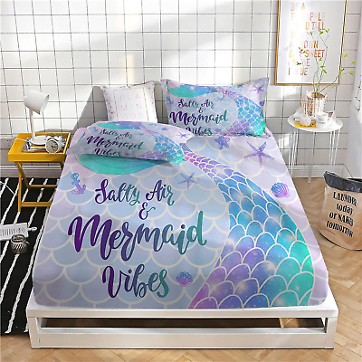 #ad Mermaid Girl Fitted Sheet Set Full 3D Fantasy Bedding Set 3PCS 1 Deep Pocket Fit $52.02