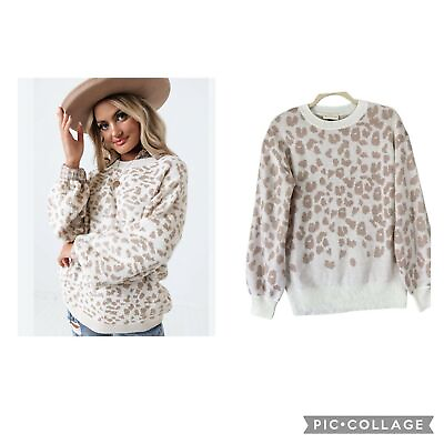 #ad WOMEN SNOW LEOPARD SWEATER IN IVORY Small $15.00