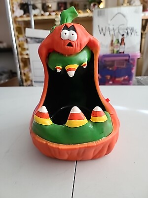 #ad Halloween Big Mouth Talking Animated Pumpkin Candy Bowl Dish Gemmy working $18.19