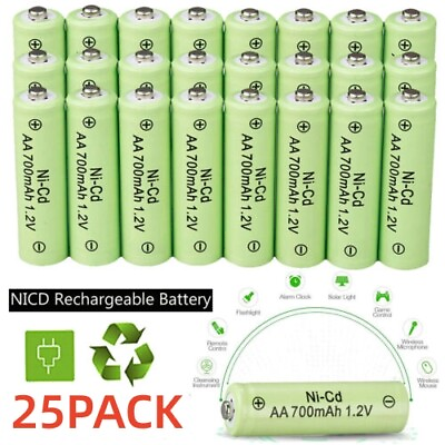 #ad 25 AA Rechargeable Batteries NiCd 700mAh 1.2v Garden Solar Ni Cd Light LED USA $11.98