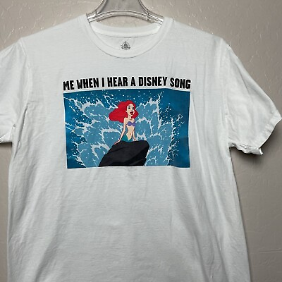 #ad Ariel Little Mermaid Mens Disney Graphic T Shirt White Short Sleeve Crew Neck XL $8.50