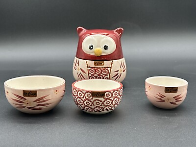 #ad Temptations Red Owl Ceramic Nesting Measuring Cup Set Old World Retired $28.99
