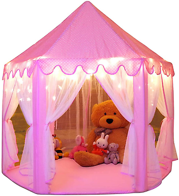 #ad Monobeach Princess Tent Girls Large Playhouse Kids Castle Play Tent with Star Li $56.99