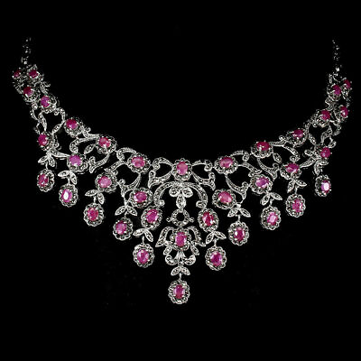 #ad DESIGNER NATURAL RUBY MARCASITE 14K W. GOLD OVER 925 STERLIN SILVER NECKLACE 18quot; $769.00
