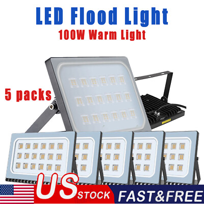 #ad 5X 100W LED Flood Light Warm White Outdoor Spotlight Garden Yard Lamp IP67 $96.99