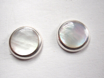 #ad Mother of Pearl Round 925 Sterling Silver Stud Earrings $14.99