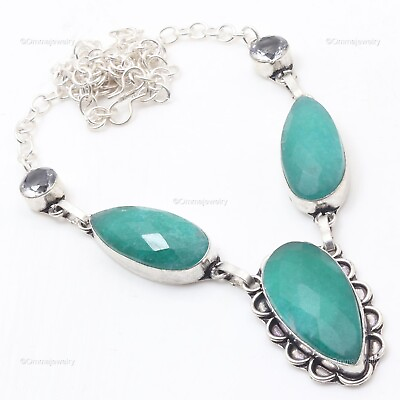 #ad Emerald Quartz Gemstone Jewelry Silver Plated Gift For Mum Chain Necklace 23.0quot; $5.50