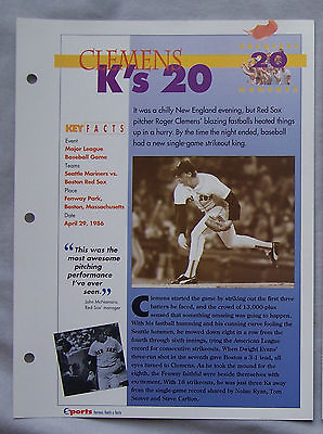 #ad ROGER CLEMENS K#x27;S 20 GREATEST MOMENTS IN SPORTS SPORTS HEROES SHEET CARD $3.50