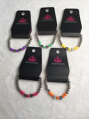 #ad Kids Silver W Multicolor Beads amp; 2 Flower Beads 5pc Set Paparazzi New $2.50
