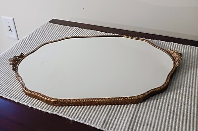 #ad #ad Vintage Gold Vanity Perfume Mirrored Tray 1940#x27;s Vintage Shabby Chic. $75.00