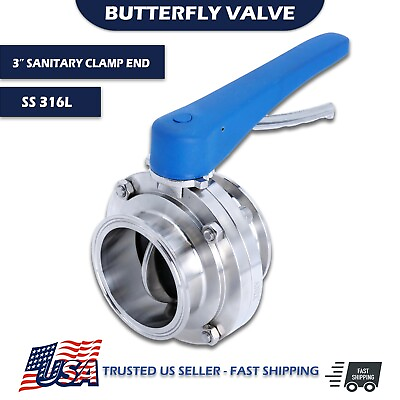 #ad 3quot; Tri Clamp Sanitary Butterfly Valve Stainless Steel 316L Duck Billed Handle $119.95