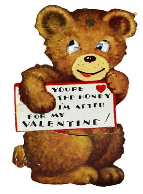#ad Vintage Valentine#x27;s Day Card You#x27;re The Honey I#x27;m After For My Valentine Die Cut $24.22