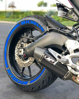 #ad Tire Lettering MİCHELİN motorcycle PERMANENT Sticker blue 15quot; 22quot; 8pcs SET 0.75quot; $63.64