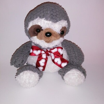 #ad Sloth Gray White Heart Bow Stuffed Animal Plush Kids Toy $11.99